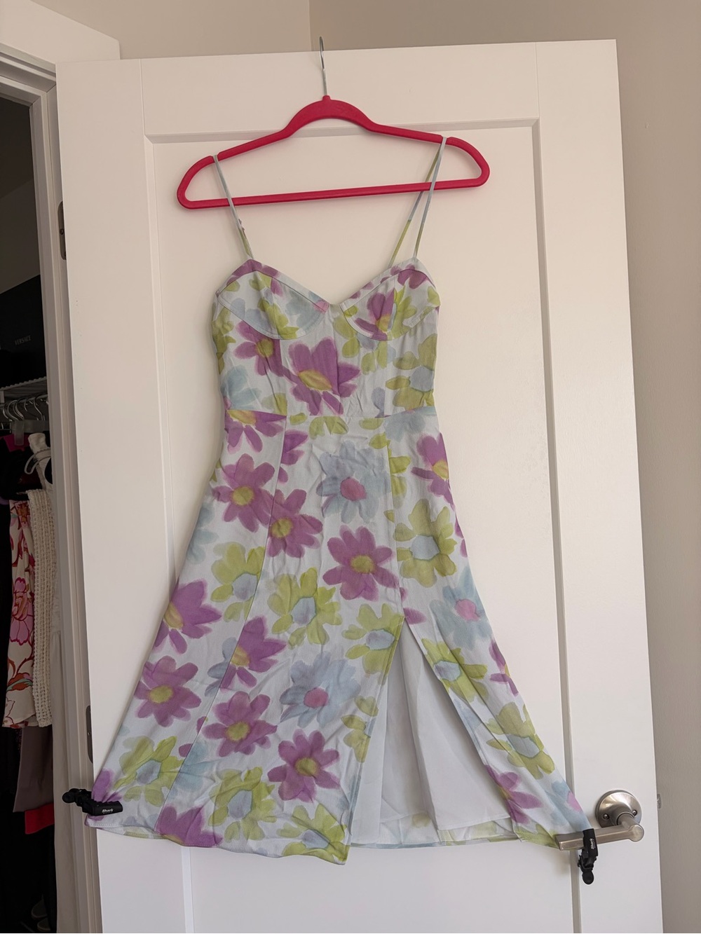 Sunday Best Floral Spaghetti-Strap Dress in Lavender, Lime & Pale Blue
